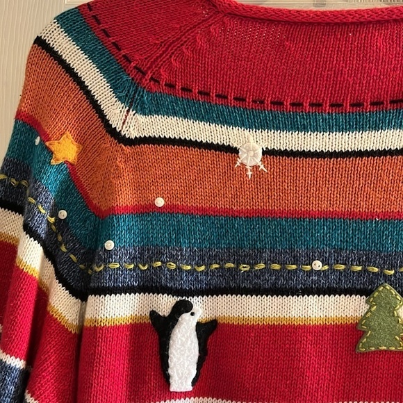 VTG-Susan Bristol-M-Christmas, penguin, embroidered,button-down Cardigan sweater - Picture 3 of 13